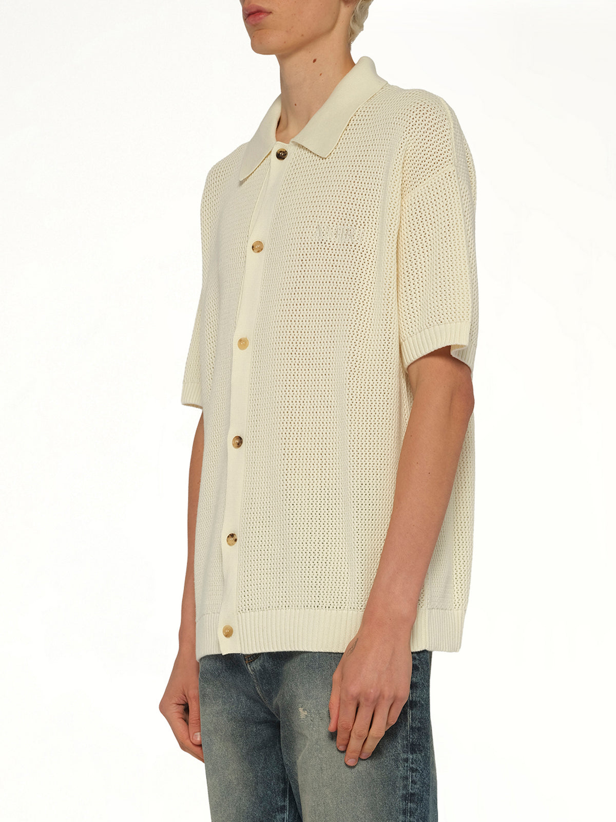 Amiri Crochet Mesh Shirt in Ivory