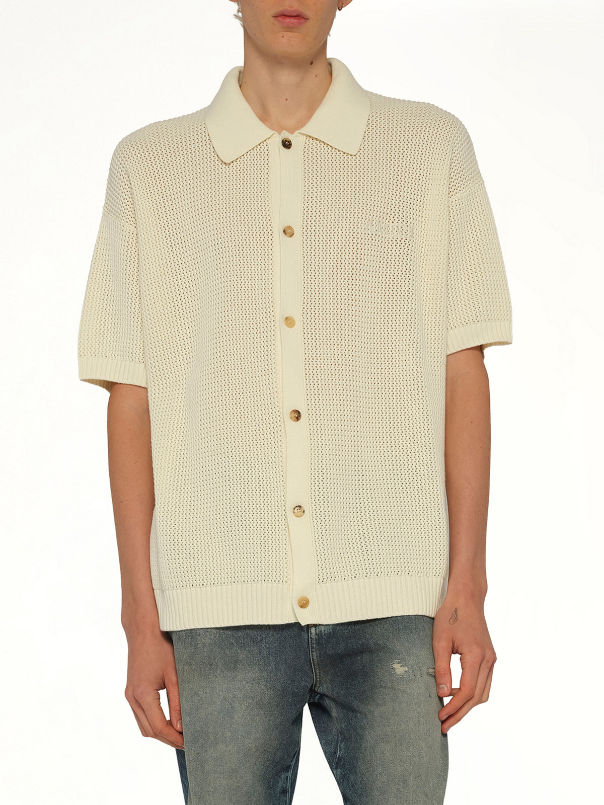 Amiri Crochet Mesh Shirt in Ivory