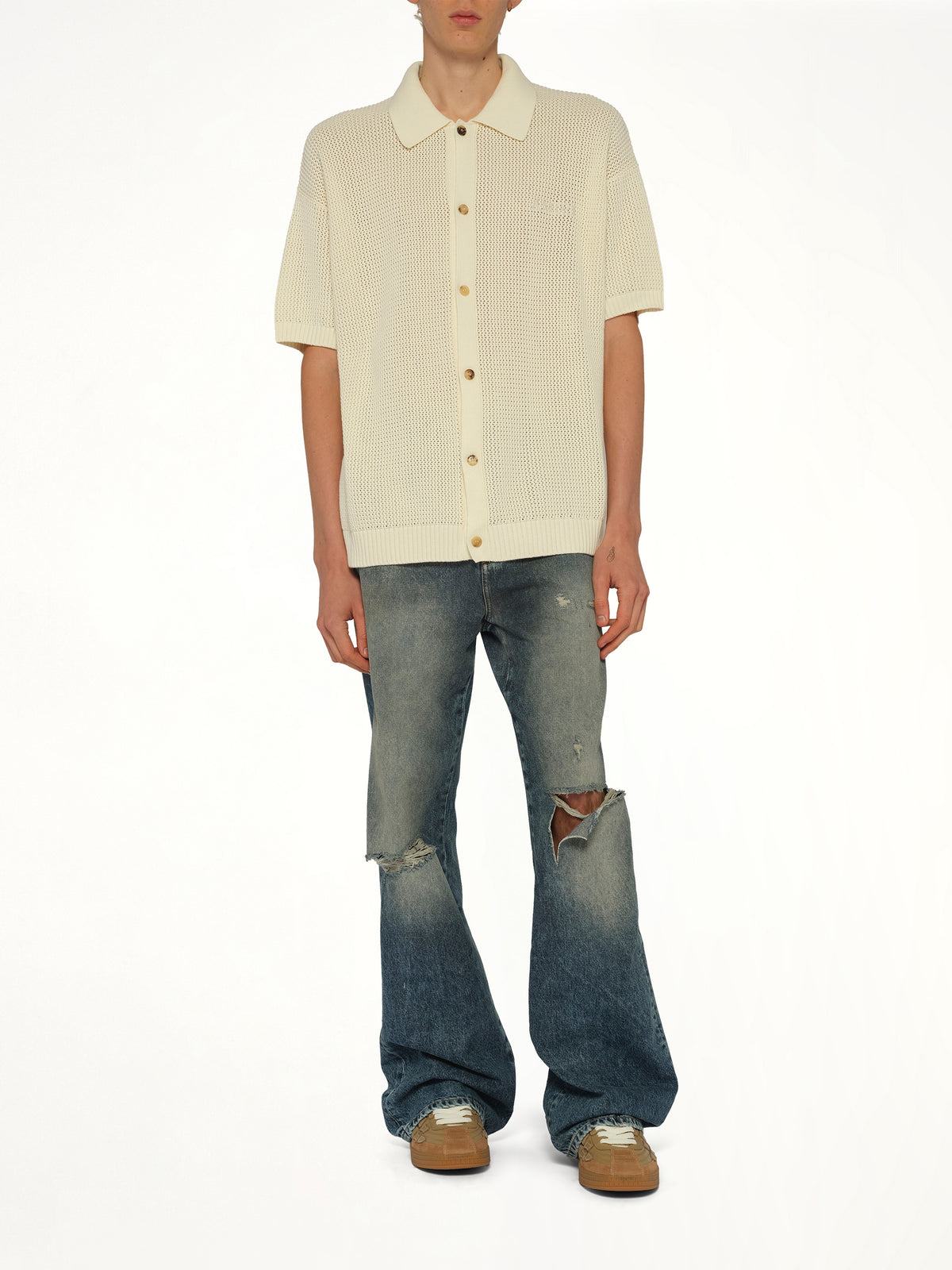 Amiri Crochet Mesh Shirt in Ivory