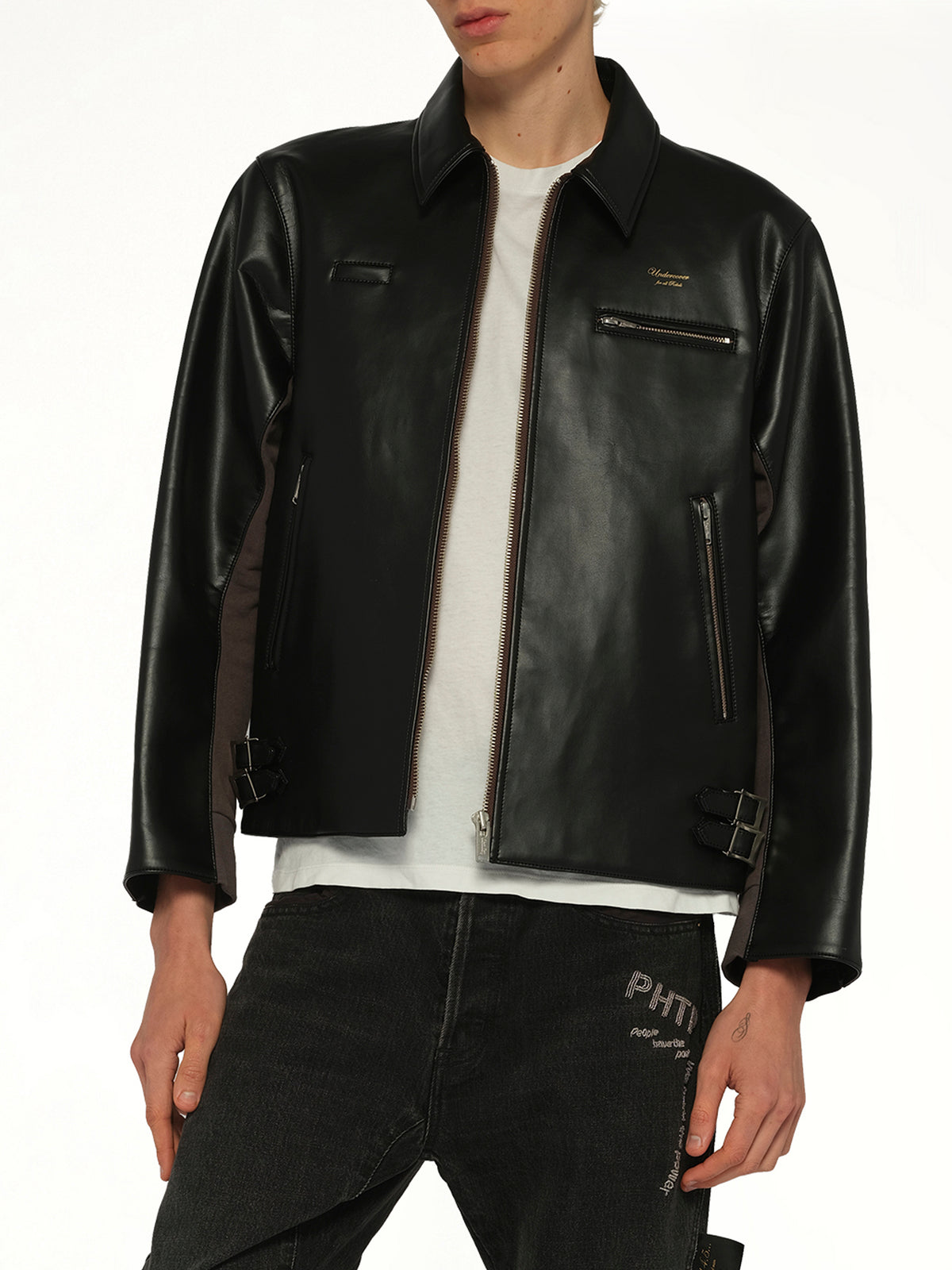 Faux Leather Blouson in Black