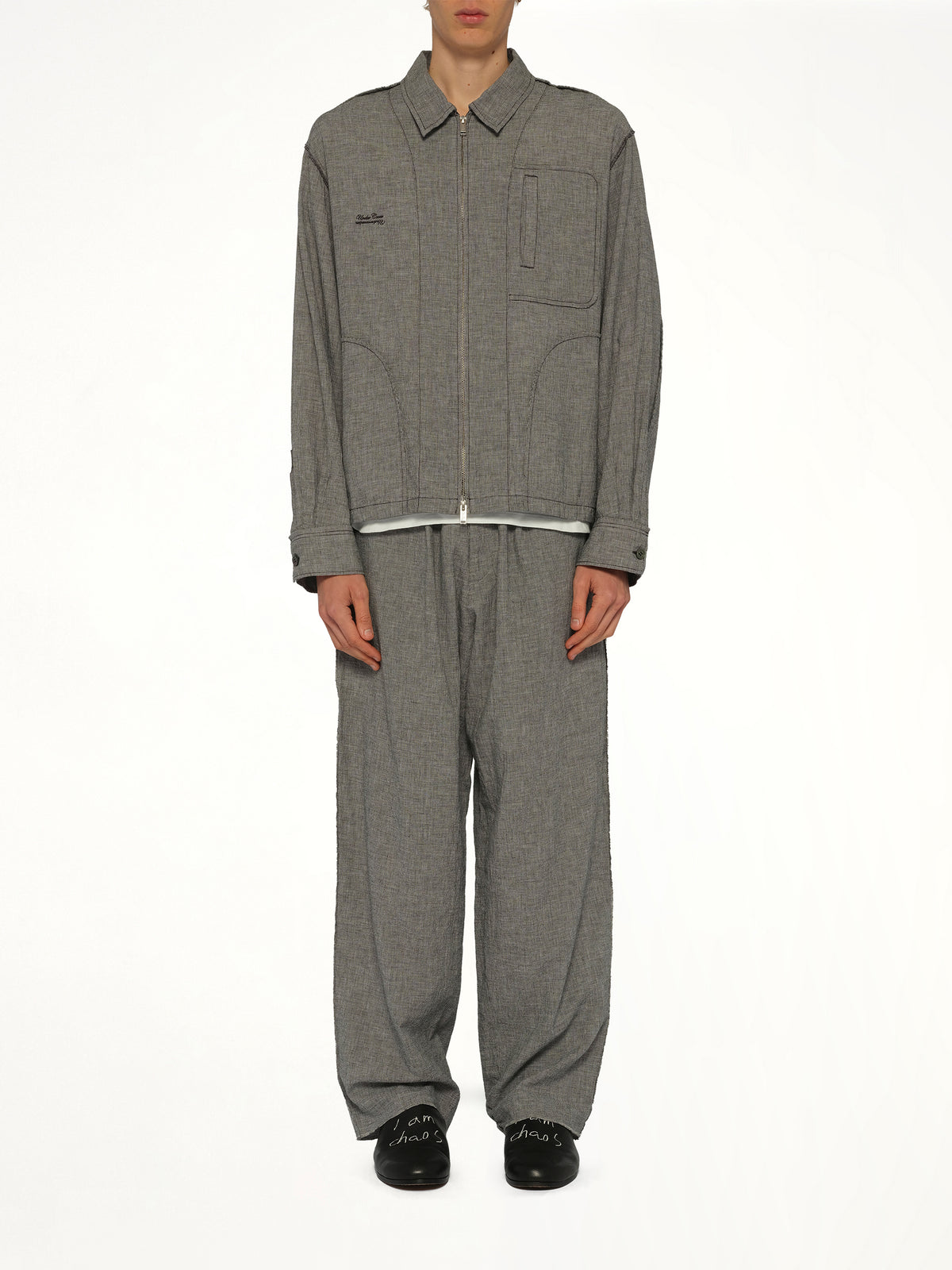 Linen Stripe Blouson in White/Black