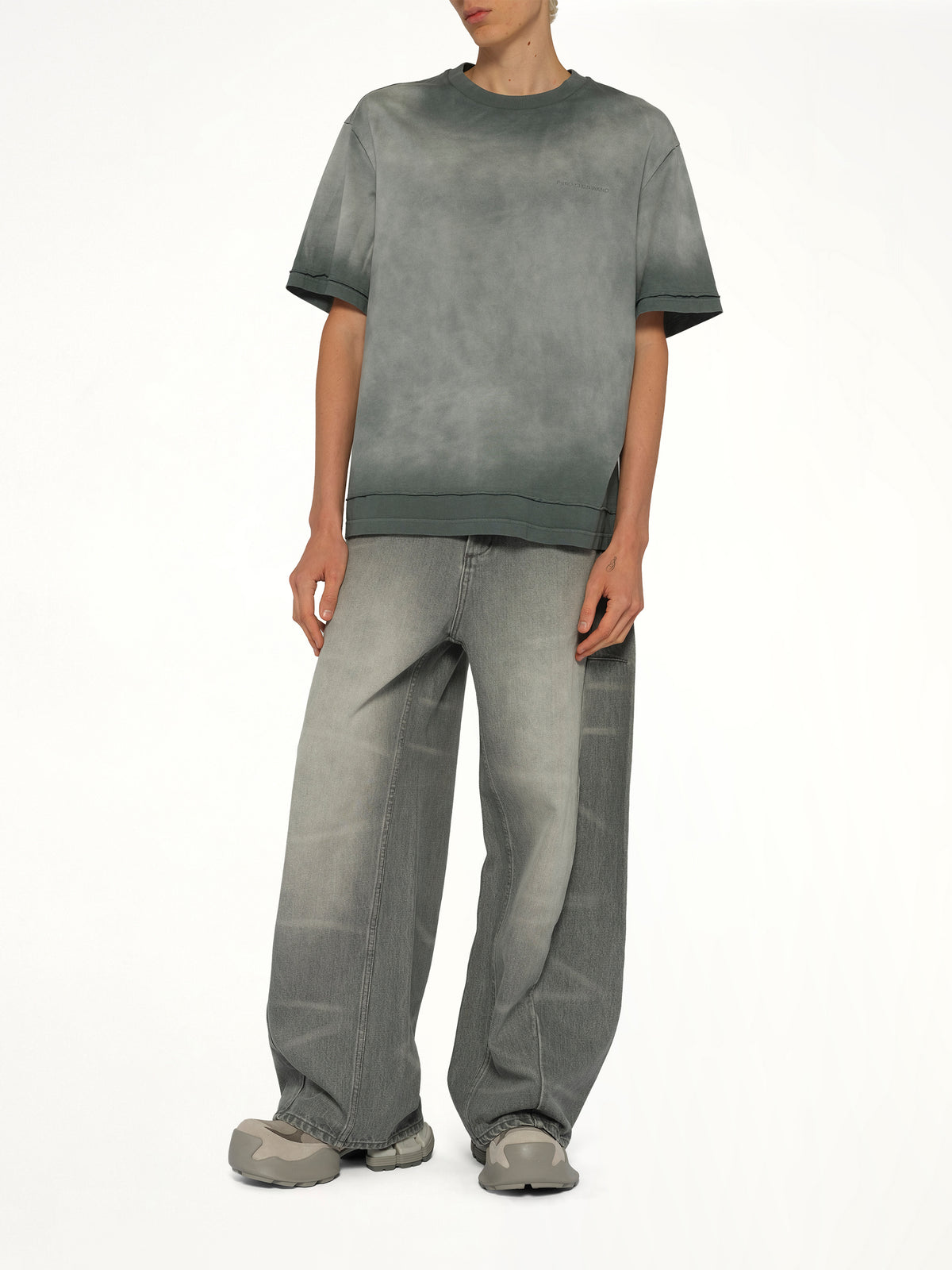 2 in 1 Washed T-Shirt in Grey