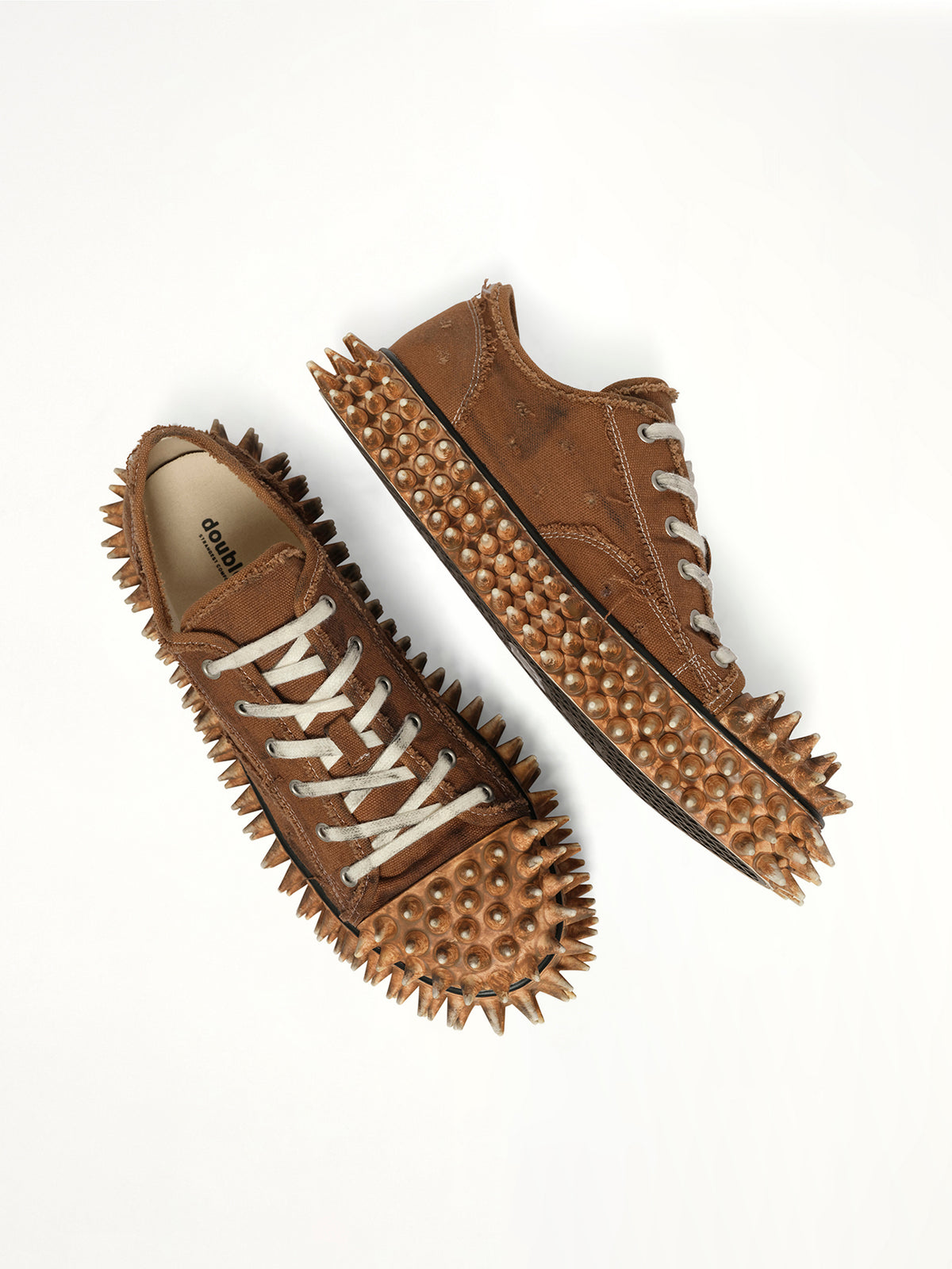 Dirty Spike Toe Cap Canvas Sneaker in Brown Top View | DOUBLET