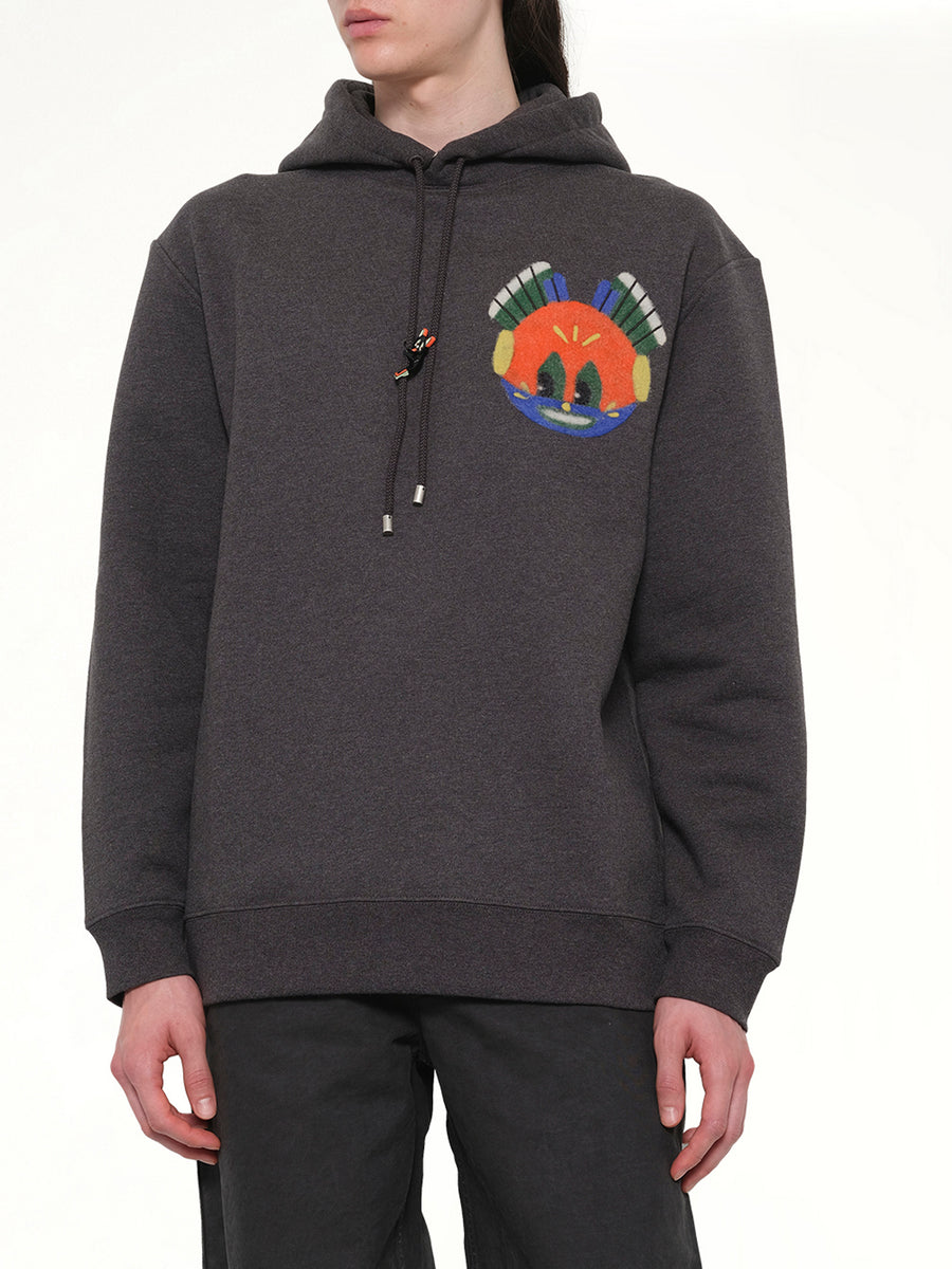 Louis Wain Hoodie in Dark Grey Melange