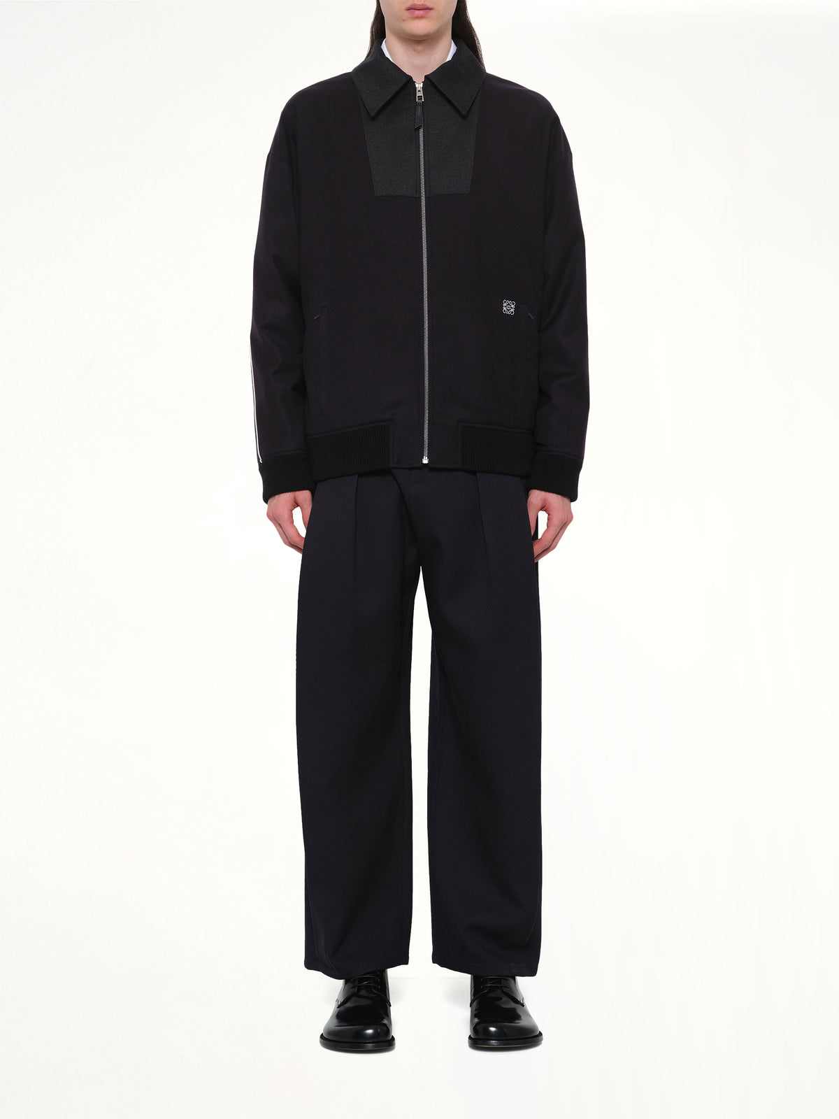 Wool Tracksuit Jacket in Navy/Grey