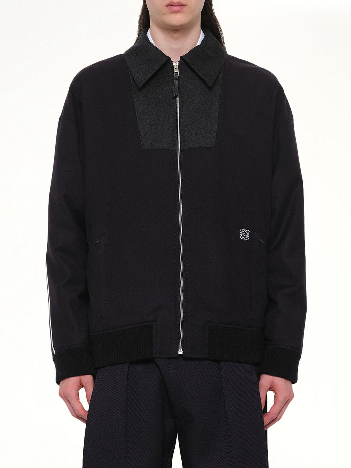 Wool Tracksuit Jacket in Navy/Grey