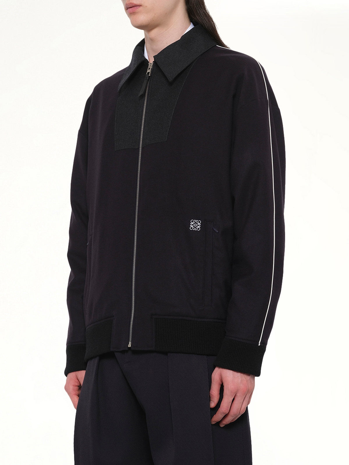 Wool Tracksuit Jacket in Navy/Grey