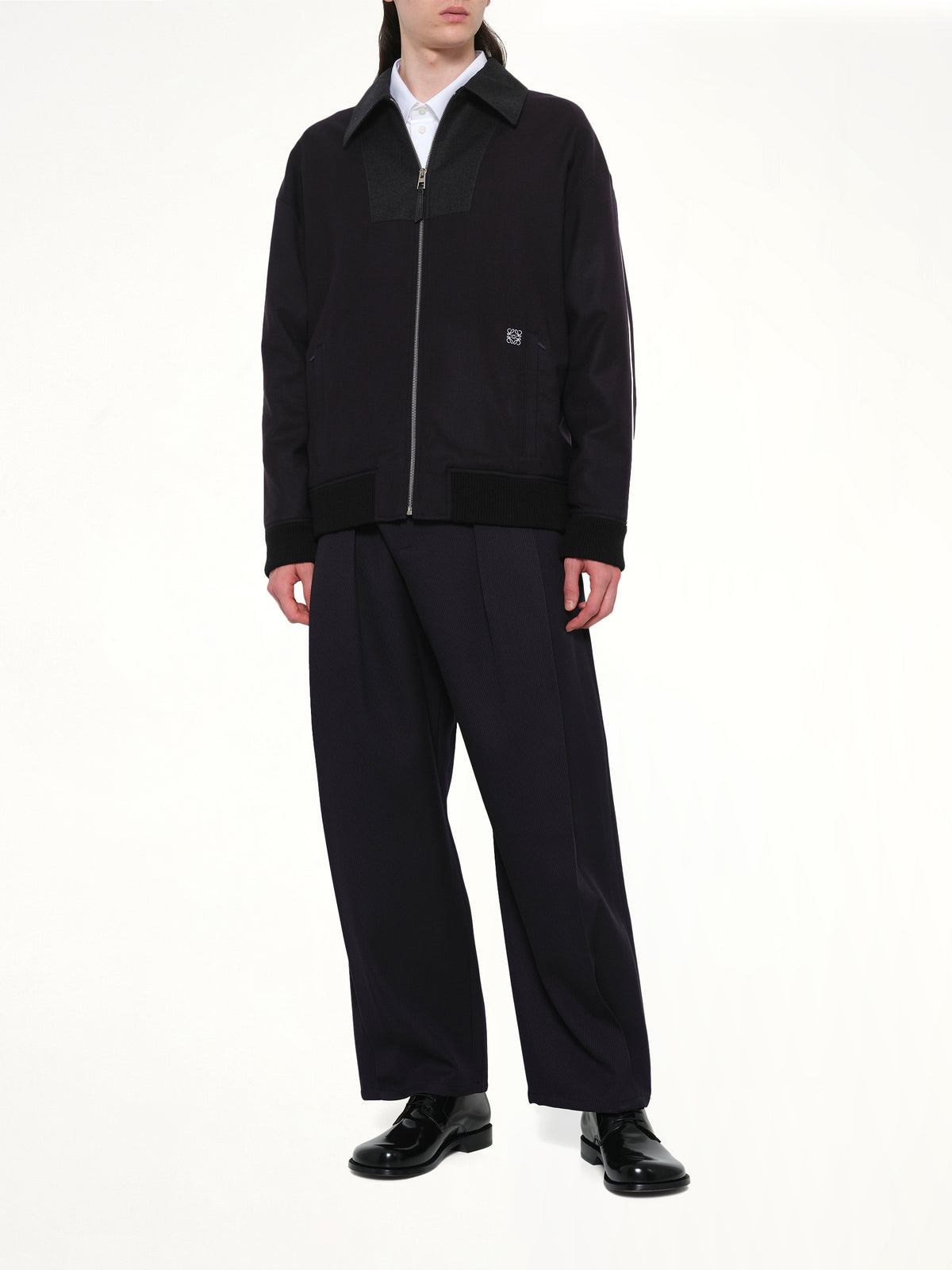Wool Tracksuit Jacket in Navy/Grey