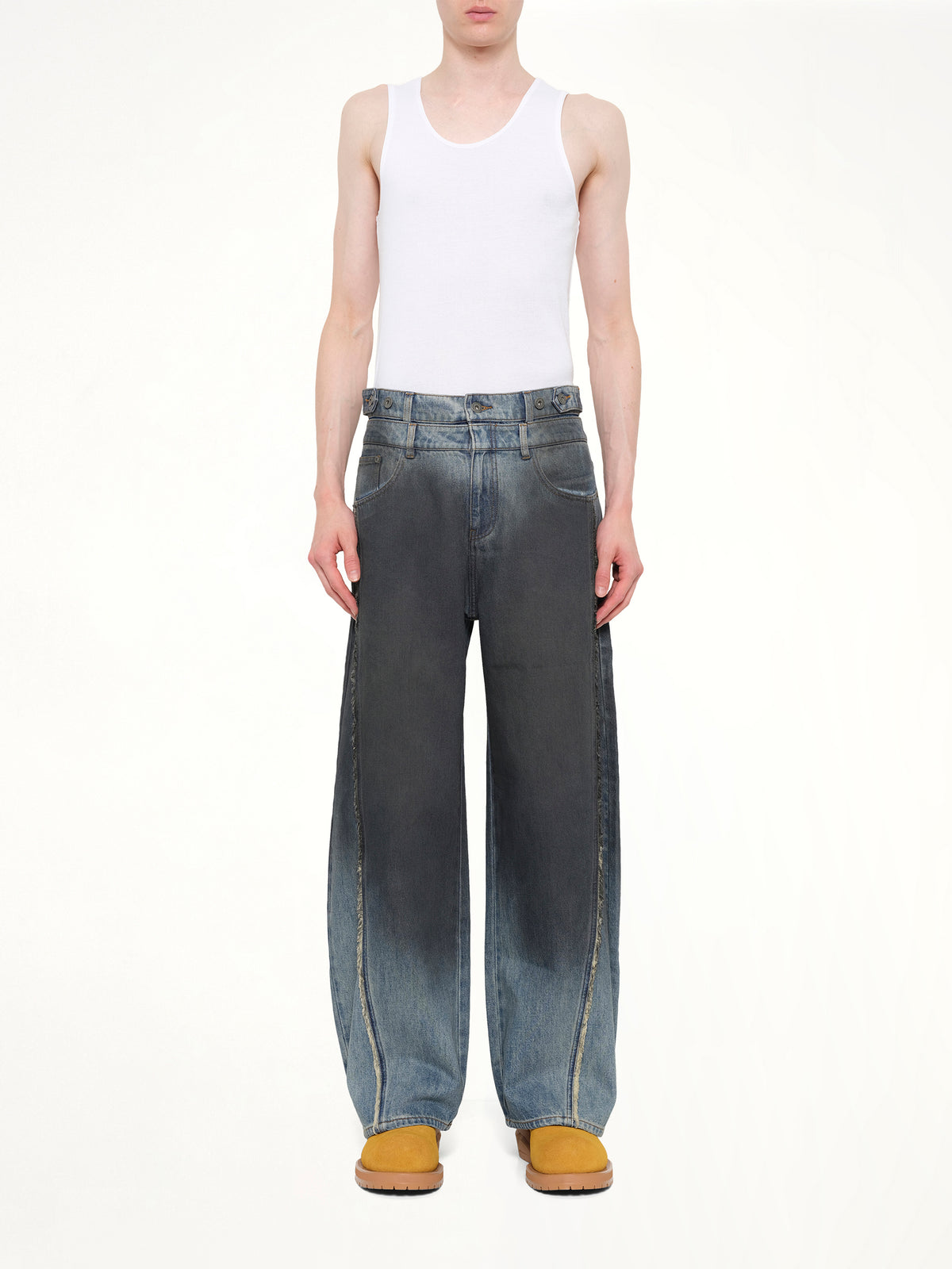 Double Waist Gradient Denim Trousers in Blue/Black