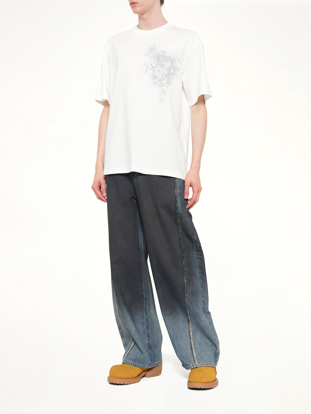 Double Waist Gradient Denim Trousers in Blue/Black