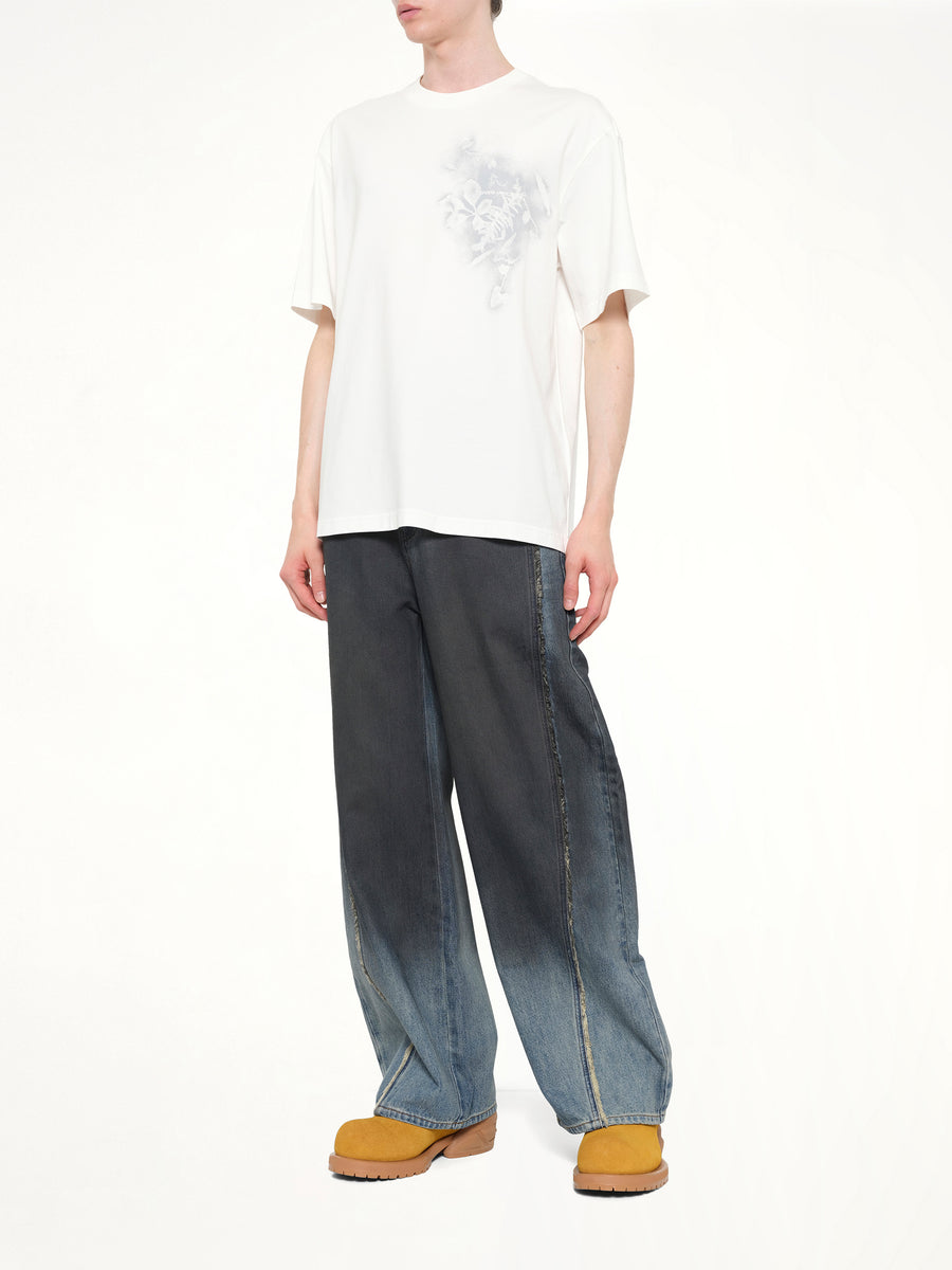 Double Waist Gradient Denim Trousers in Blue/Black