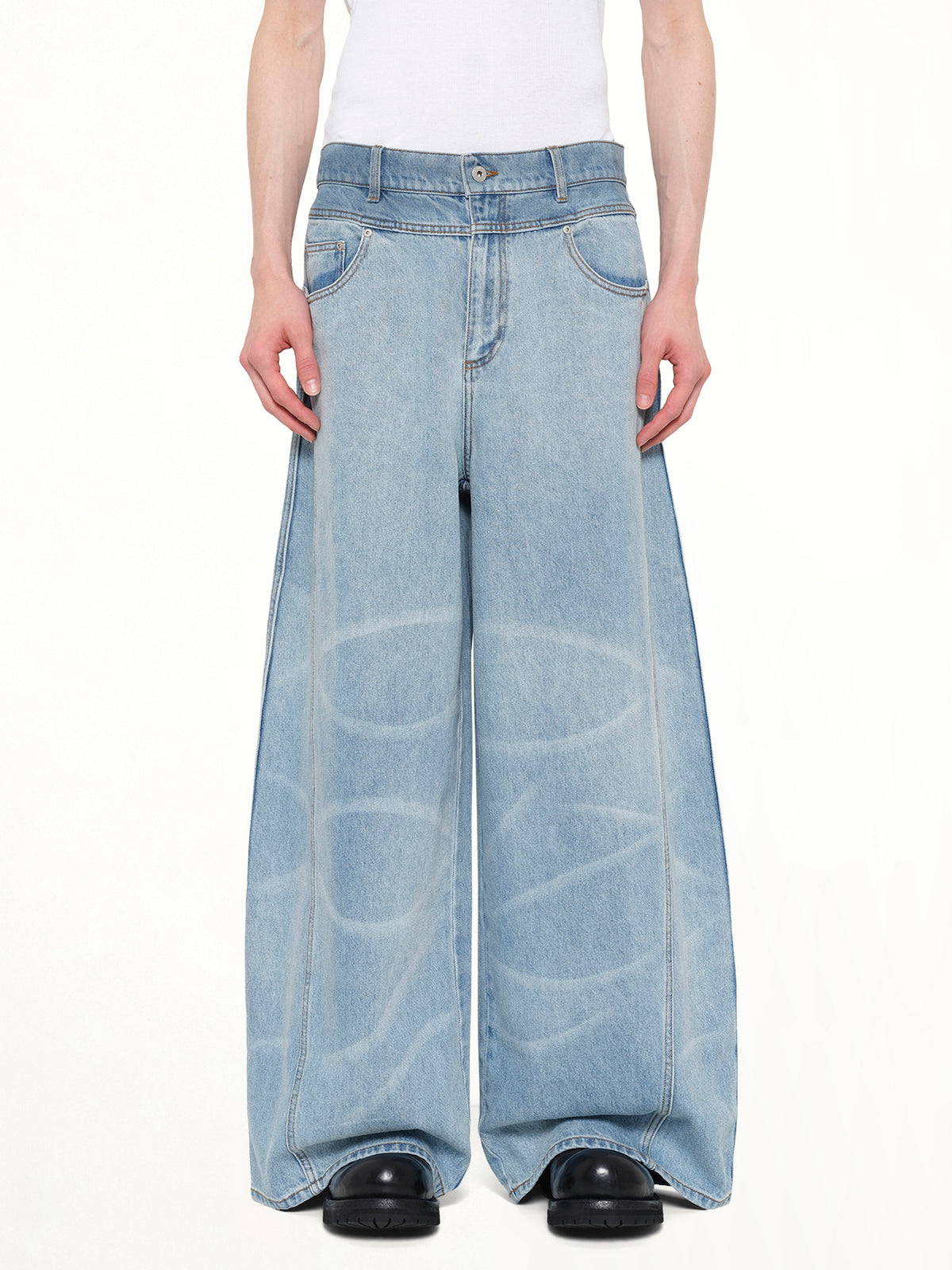 Wide Leg Denim Trousers in Blue