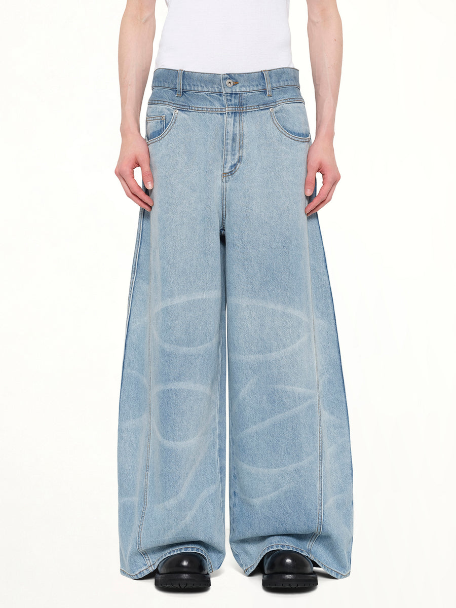 Wide Leg Denim Trousers in Blue