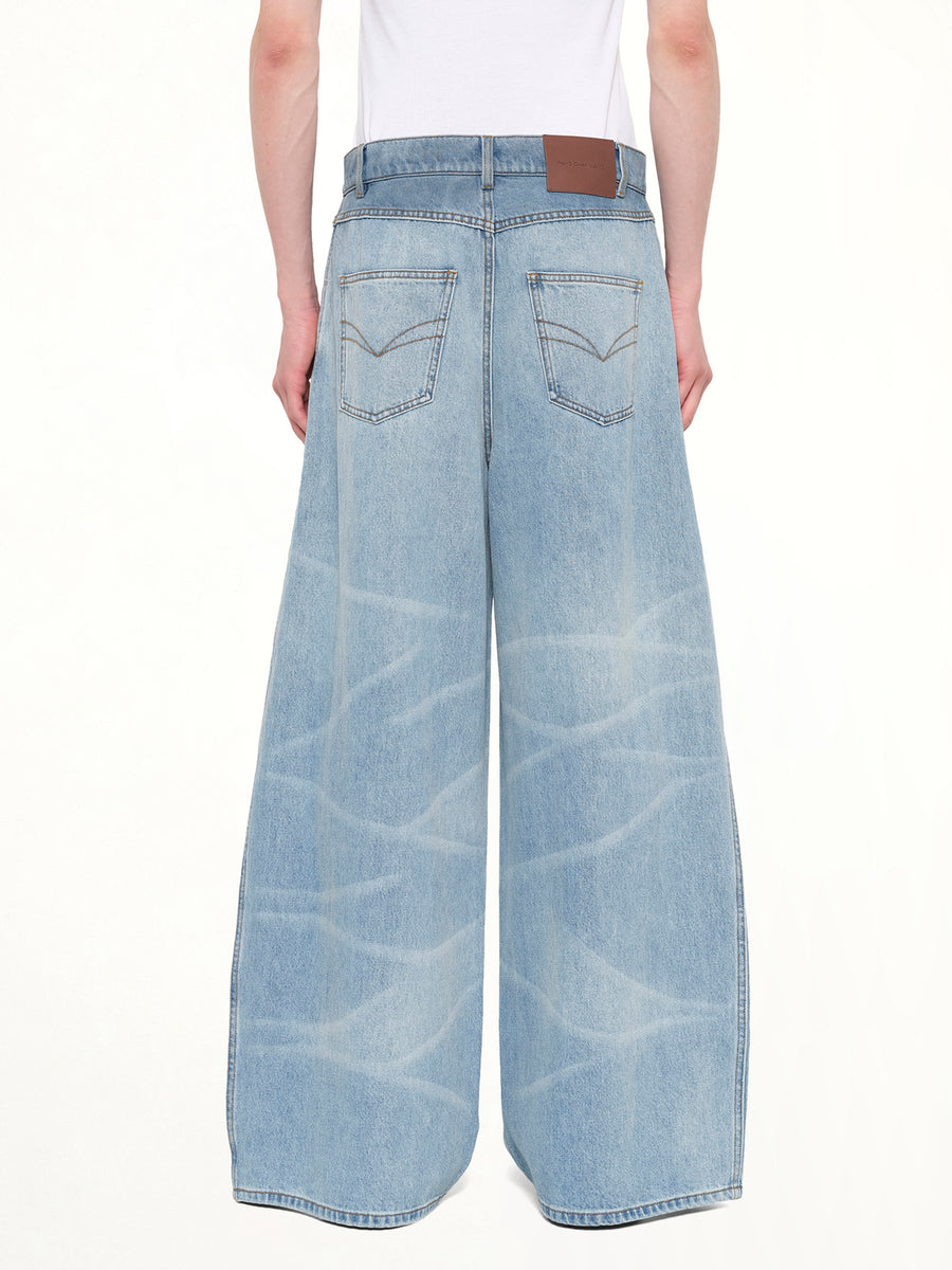 Wide Leg Denim Trousers in Blue