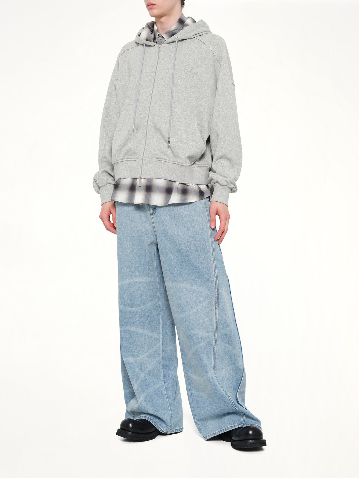 Wide Leg Denim Trousers in Blue
