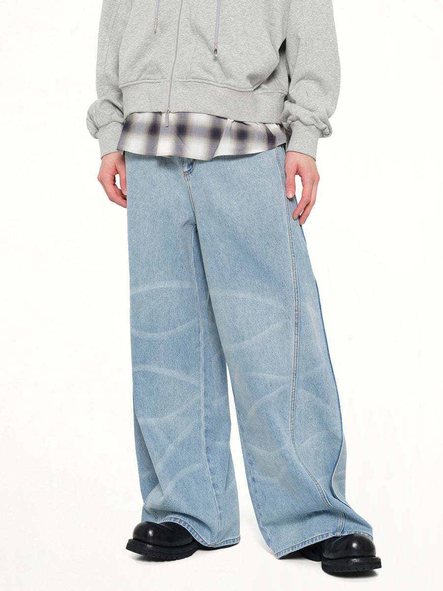 Wide Leg Denim Trousers in Blue