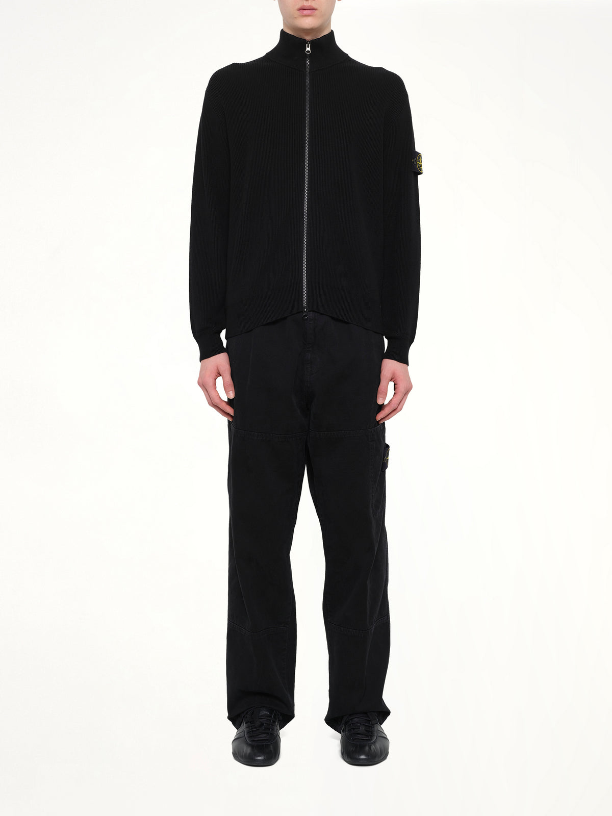 5100126 Ribbed Cotton Zip-Up Cardigan in Black