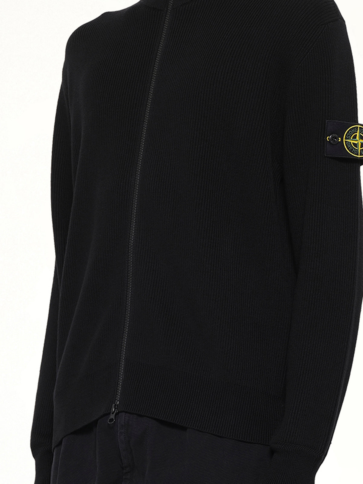 5100126 Ribbed Cotton Zip-Up Cardigan in Black