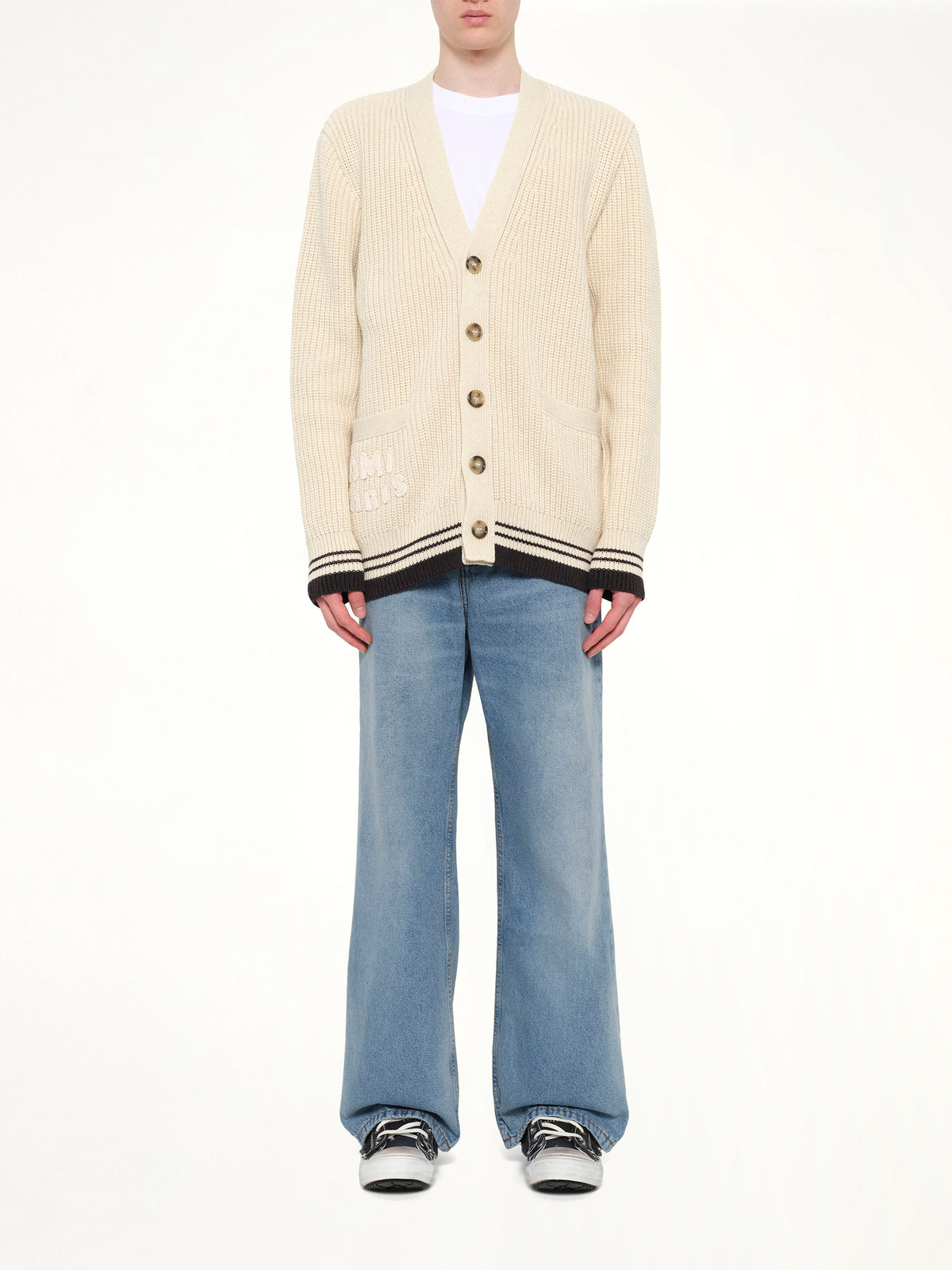 Cardigan with ADC and Ami Paris Patch in Off White