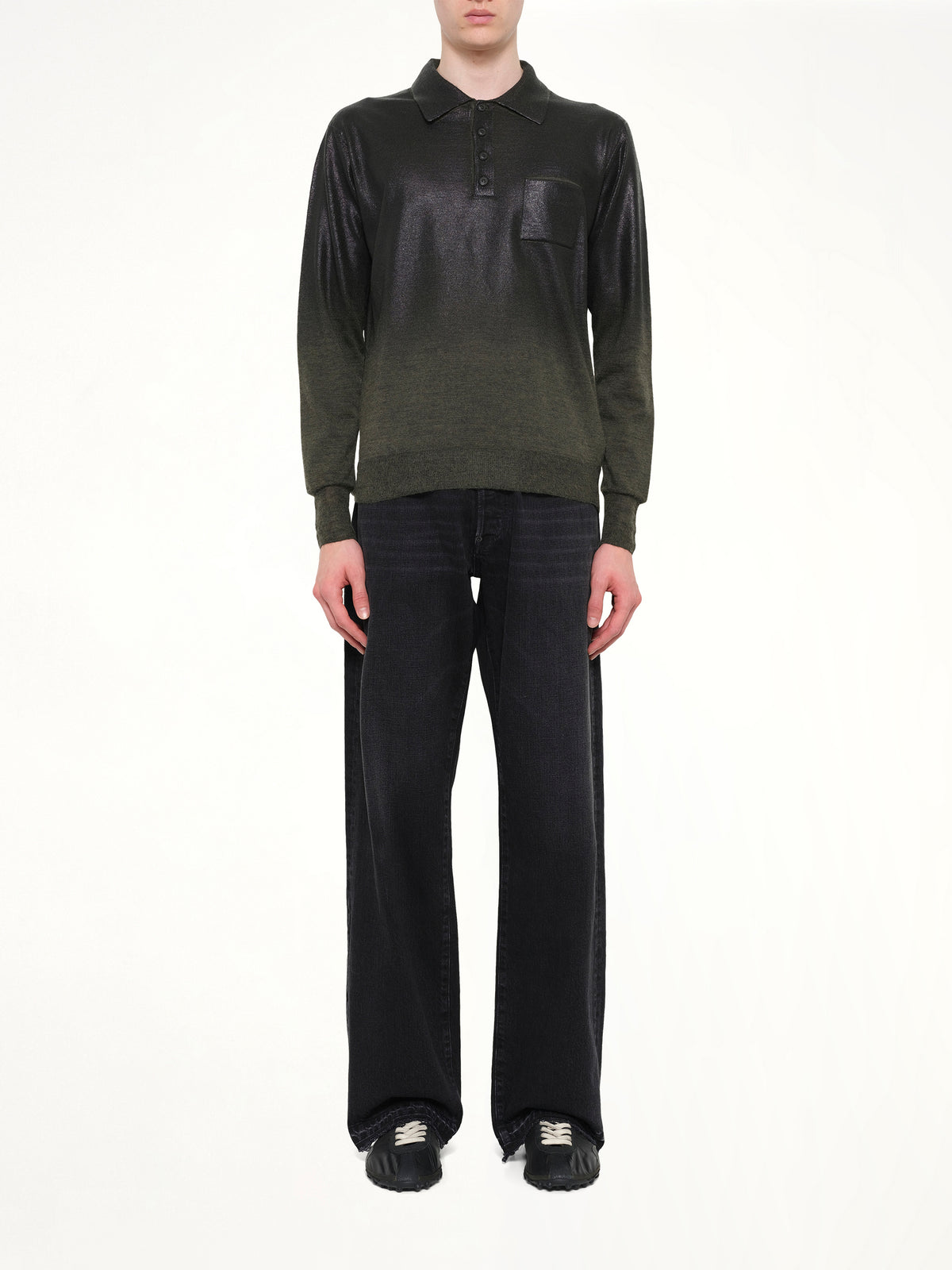 Coated Knit Polo in Green/Black