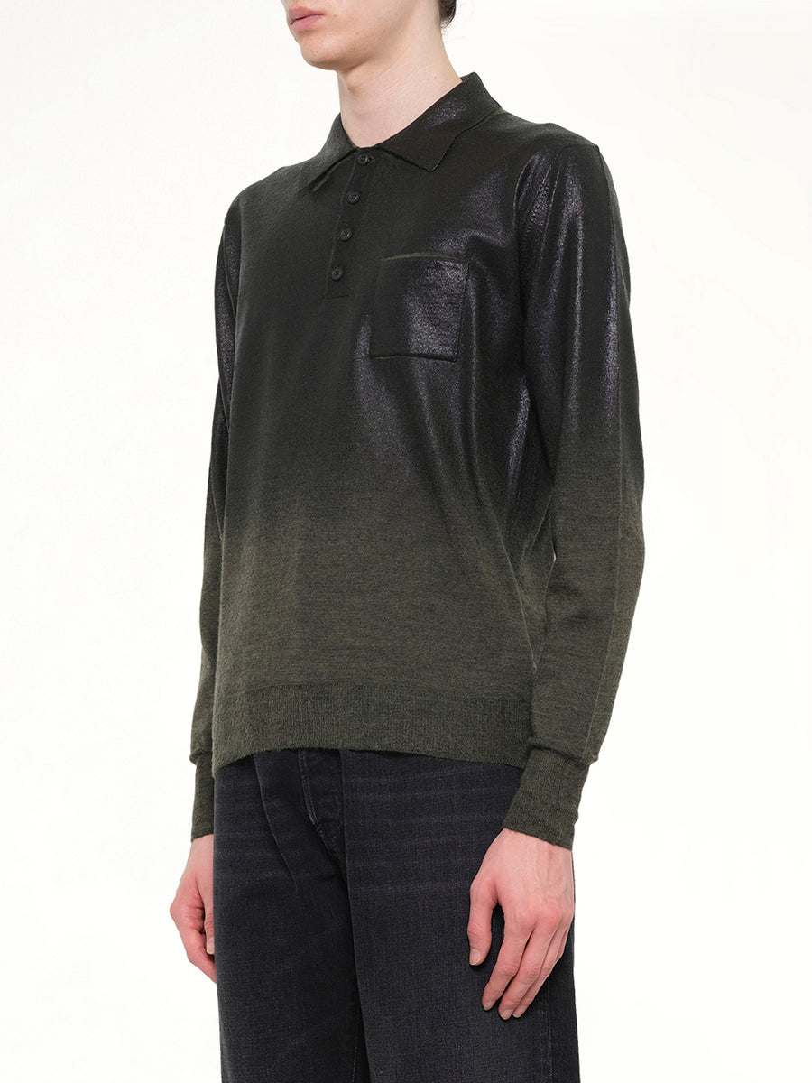 Coated Knit Polo in Green/Black