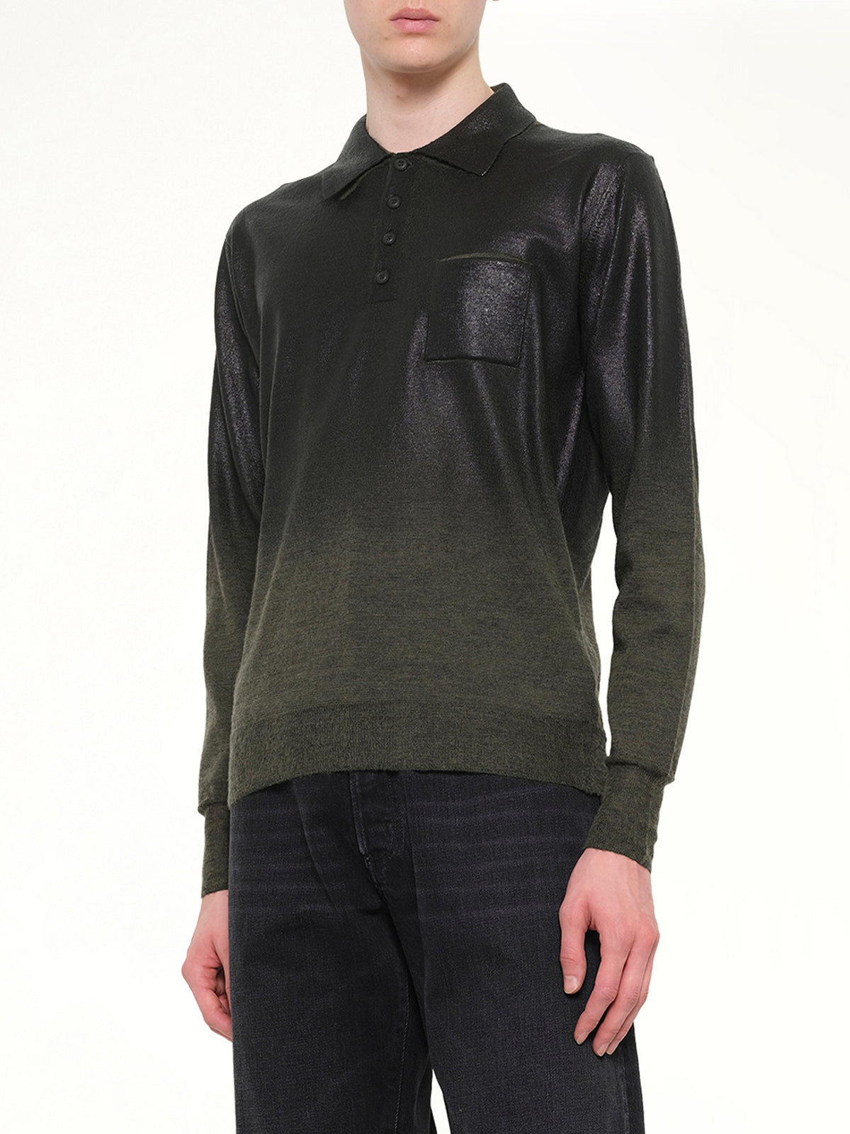Coated Knit Polo in Green/Black