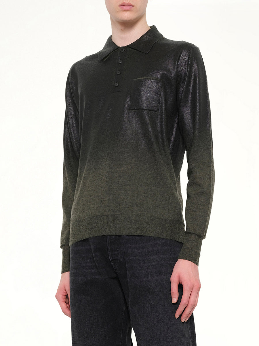 Coated Knit Polo in Green/Black