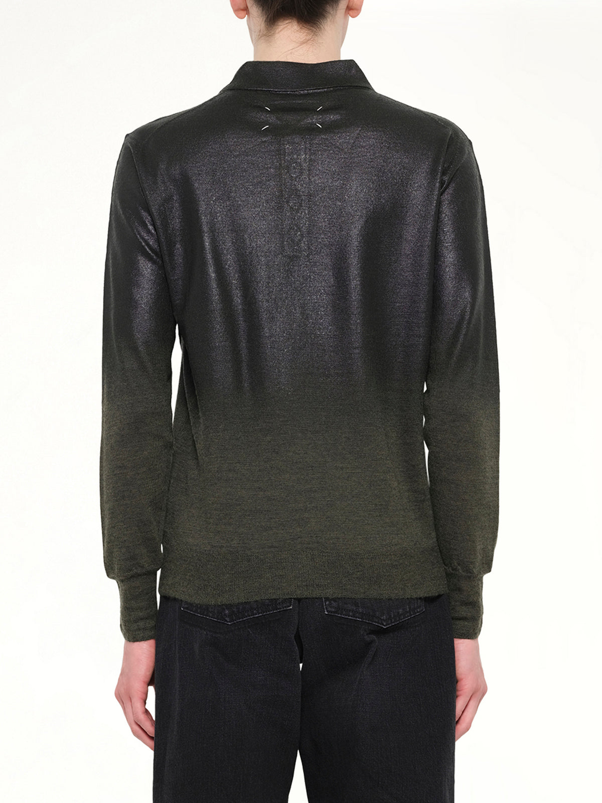 Coated Knit Polo in Green/Black