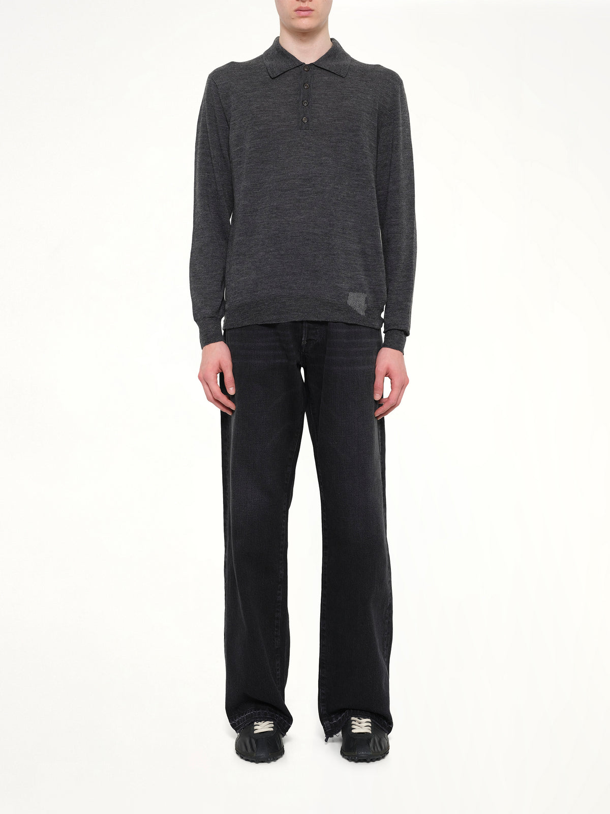 Knit Polo in Medium Grey
