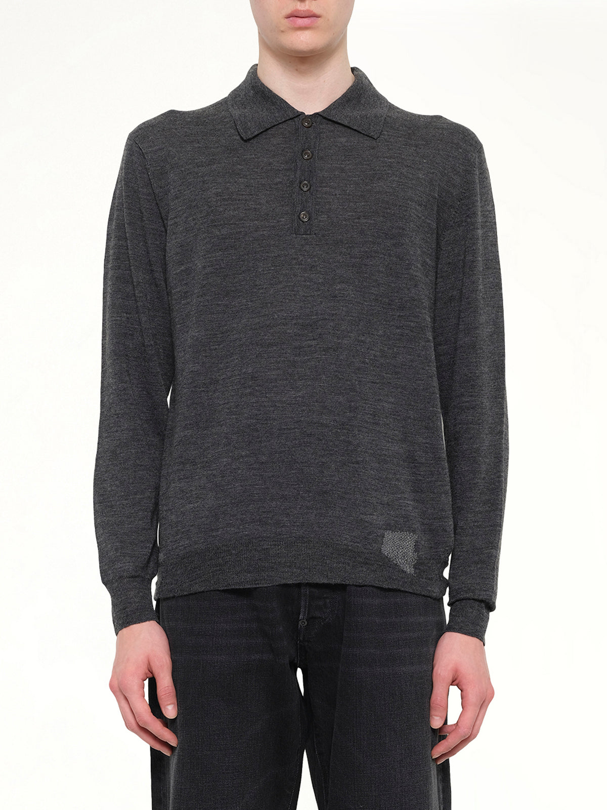 Knit Polo in Medium Grey