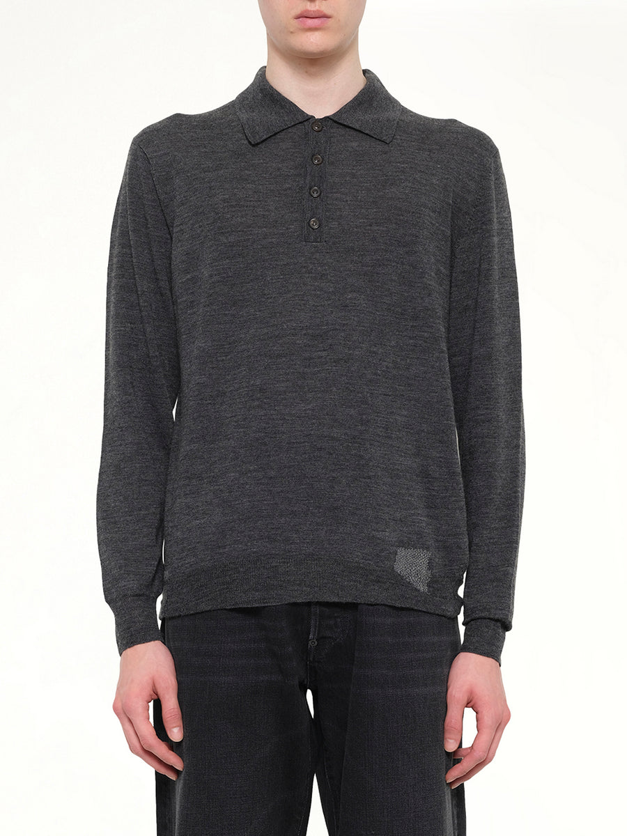 Knit Polo in Medium Grey