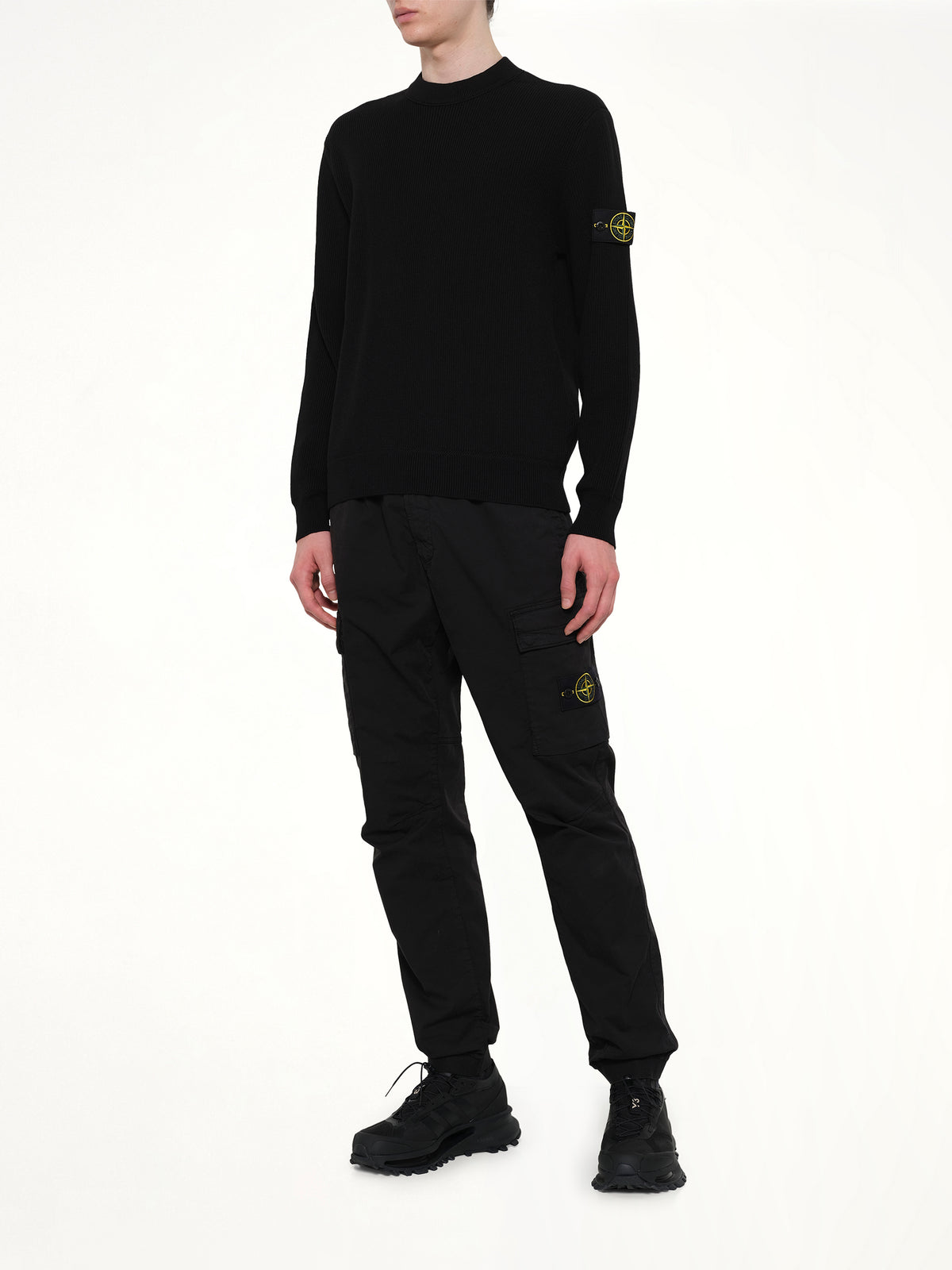 5100154 Ribbed Cotton Crewneck Sweater in Black