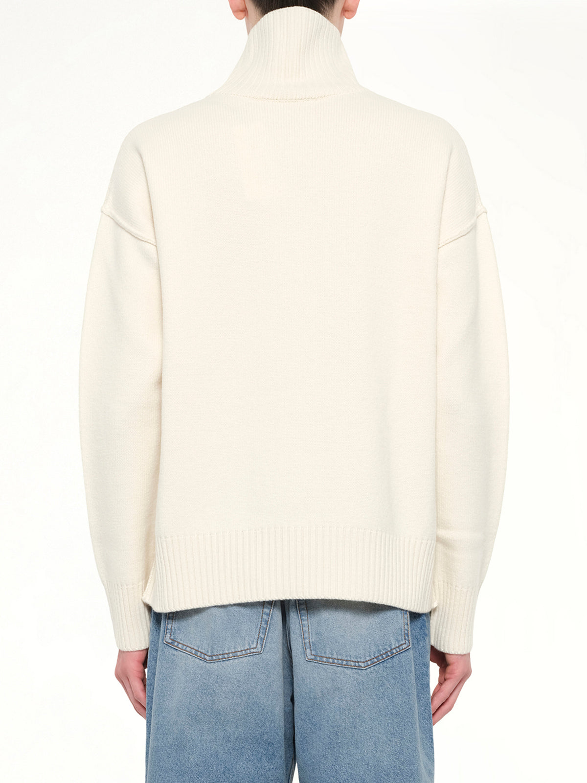 Contrasted Ami De Coeur Funnel Neck Sweater in Off White