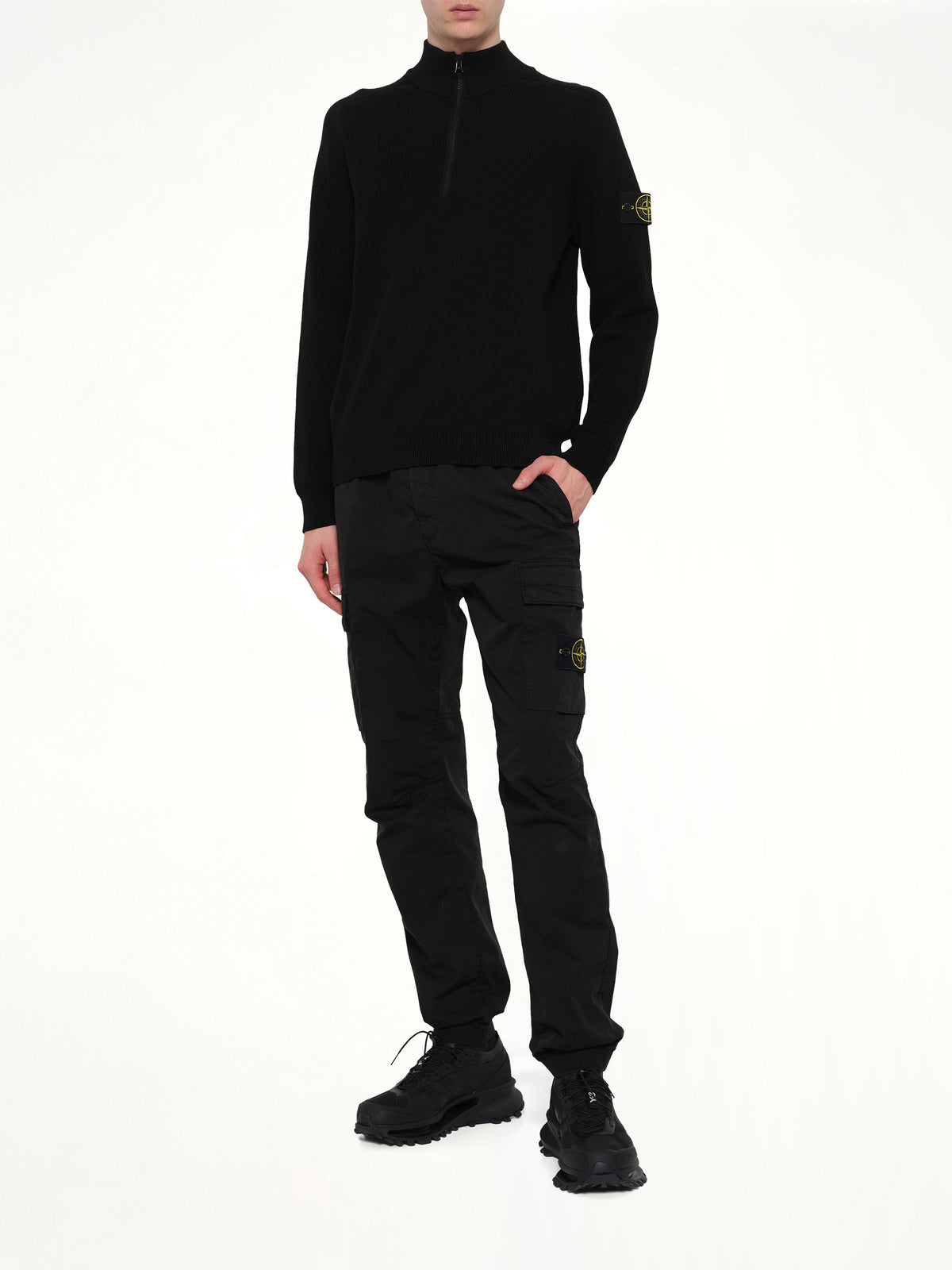 5100124 Ribbed Cotton Half-Zip Sweater in Black