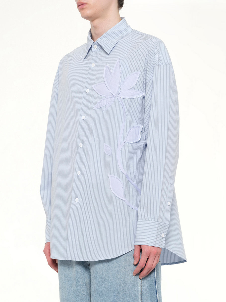 Plants Patched Shirt in Blue Stripe