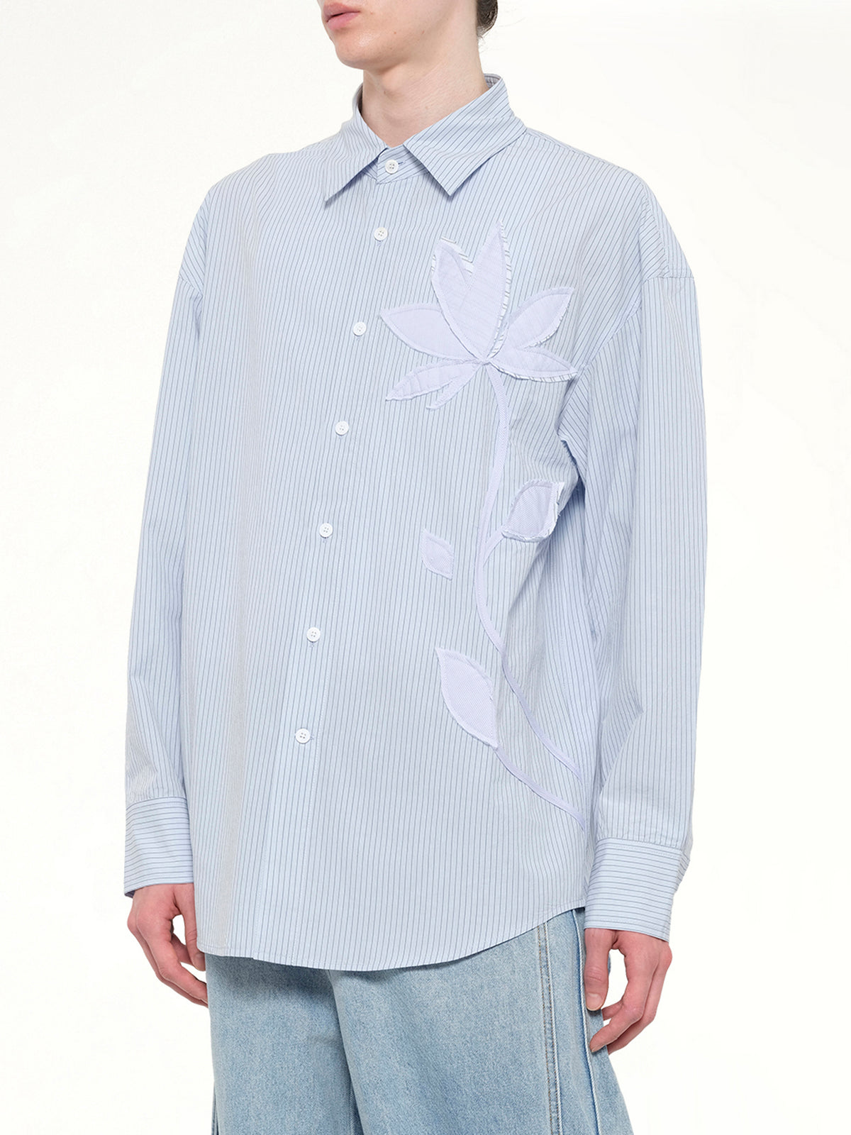 Plants Patched Shirt in Blue Stripe