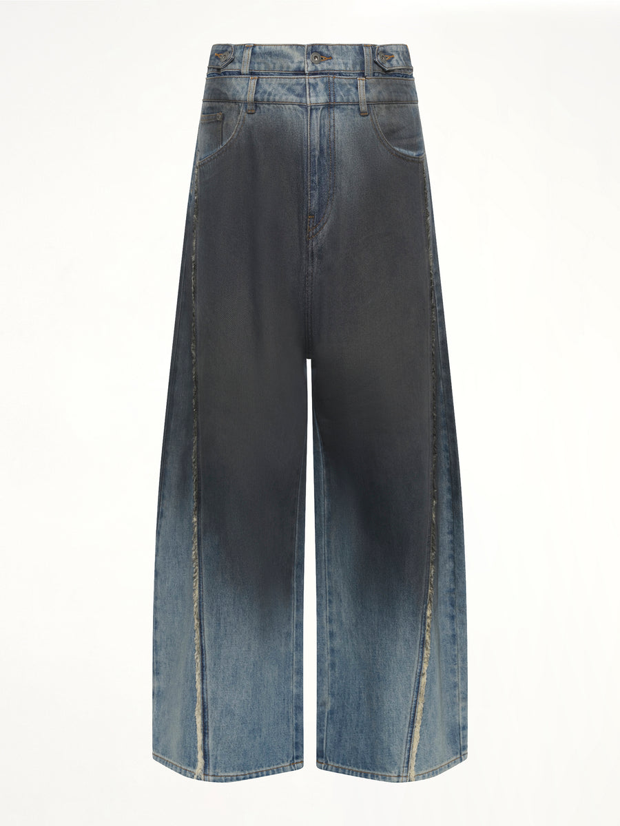 Double Waist Gradient Denim Trousers in Blue/Black