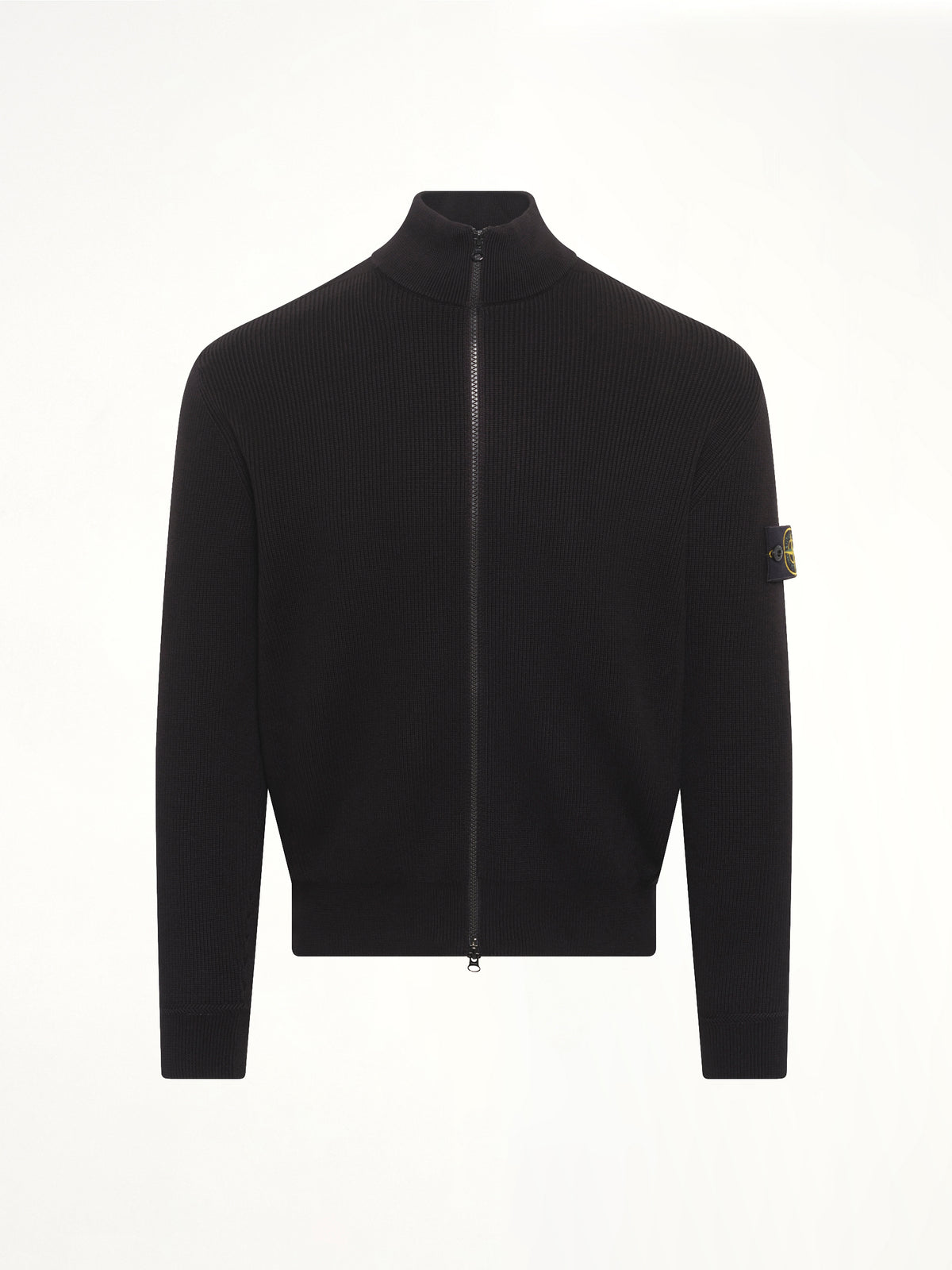 5100126 Ribbed Cotton Zip-Up Cardigan in Black