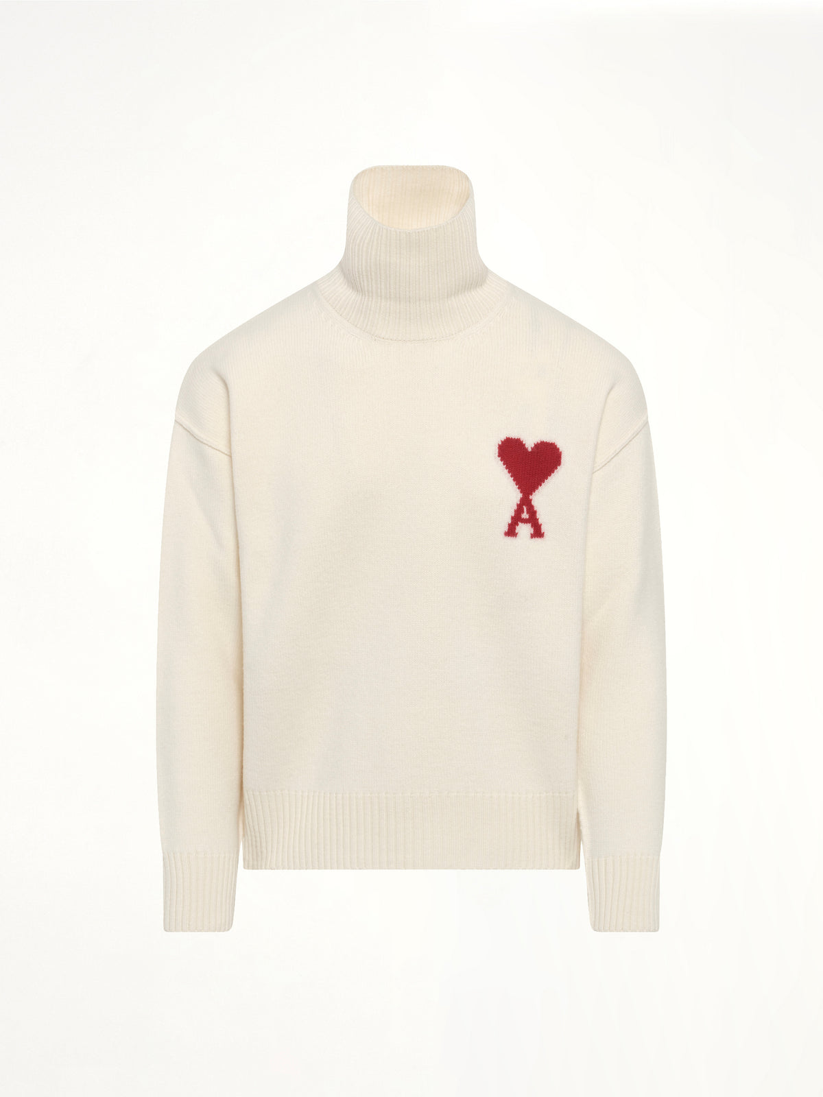 Contrasted Ami De Coeur Funnel Neck Sweater in Off White