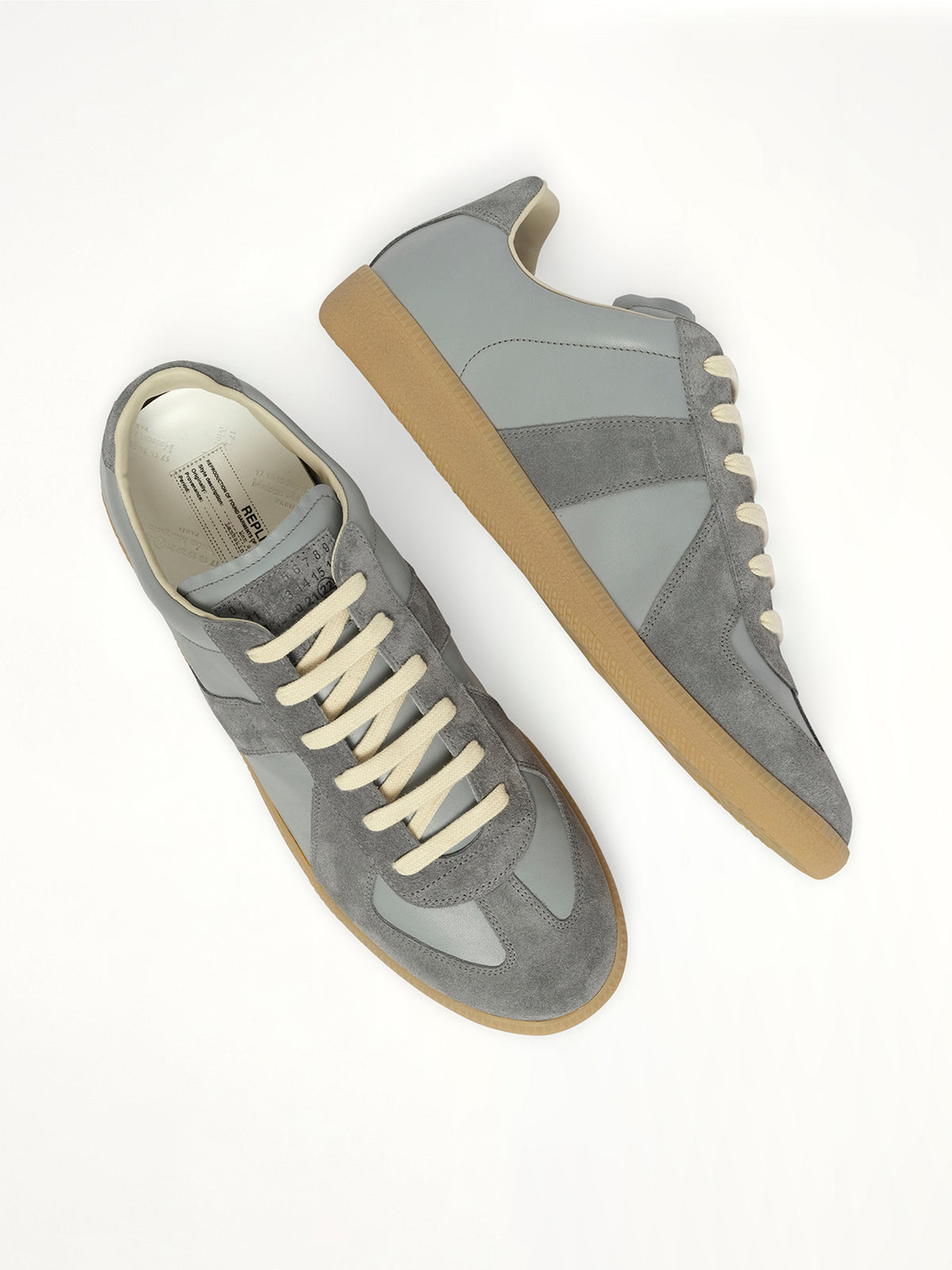 Replica Leather Sneaker in Ghost Grey Top View | MAISON MARGIELA