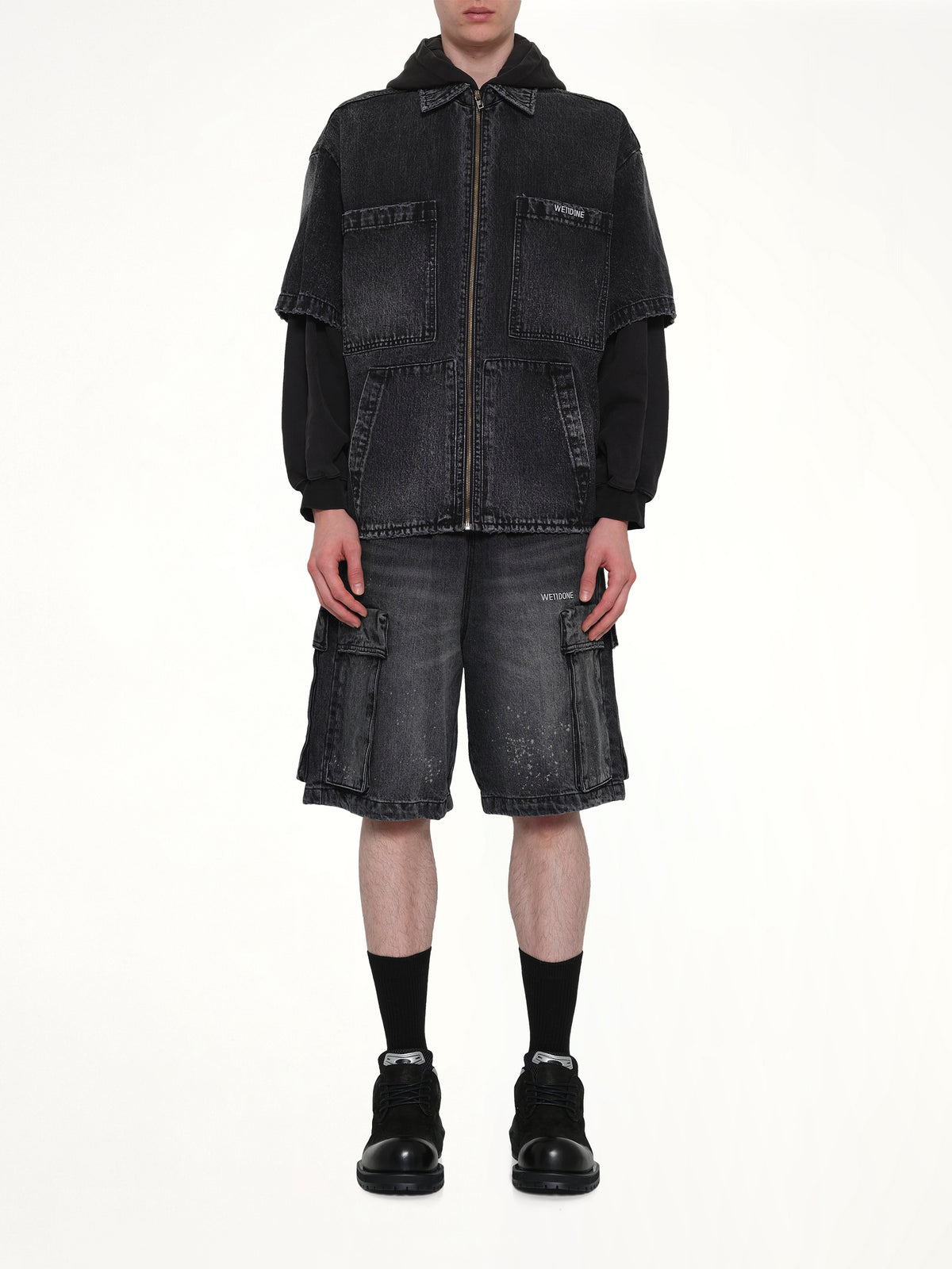 Faded Layered Hoodie Jacket in Black