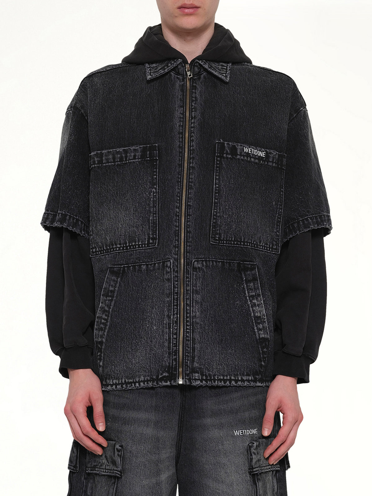 Faded Layered Hoodie Jacket in Black