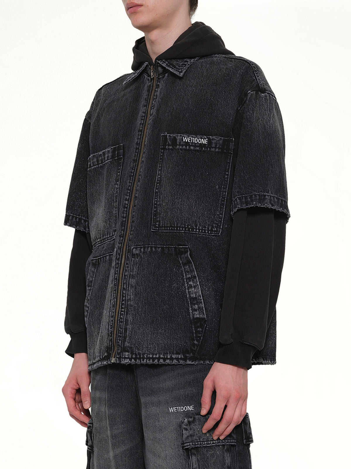 Faded Layered Hoodie Jacket in Black