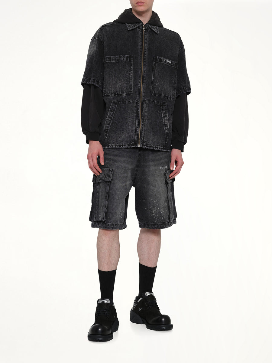 Faded Layered Hoodie Jacket in Black