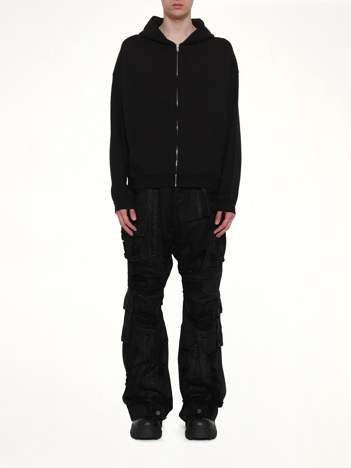 Logo Zip-Up Hoodie in Black