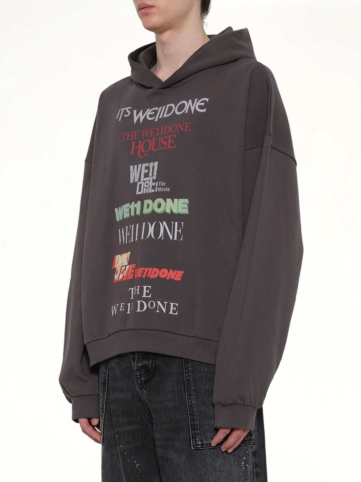 Multi Logo Print Hoodie in Grey