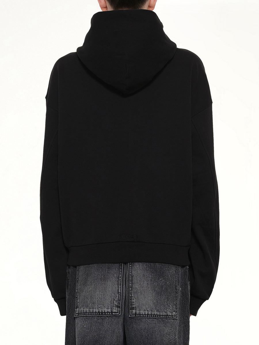 Rhinestone Zip-Up Balloon Hoodie in Black