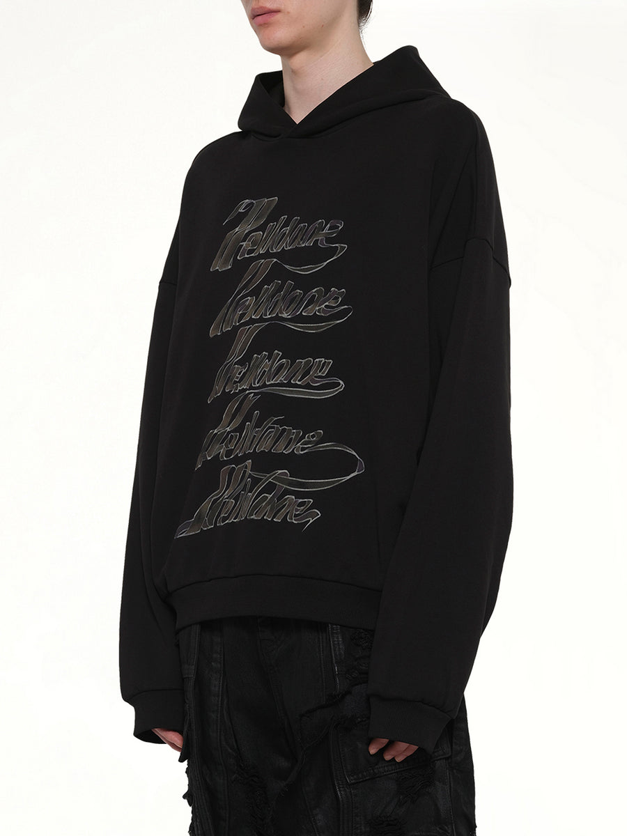 Ribbon Multi-Logo Hoodie in Black