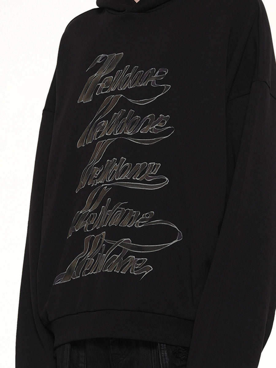 Ribbon Multi-Logo Hoodie in Black