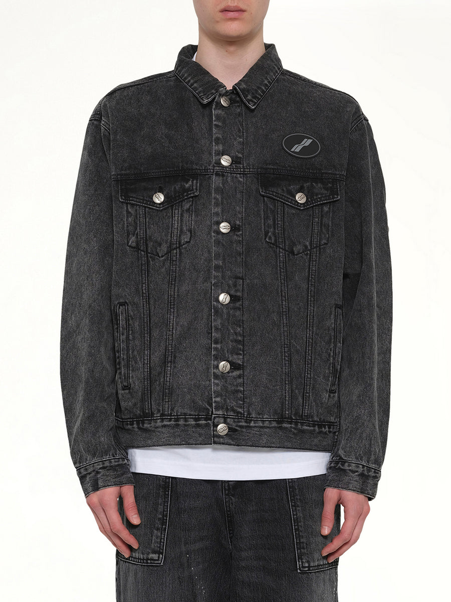 Oversized Denim Jacket in Washed Black